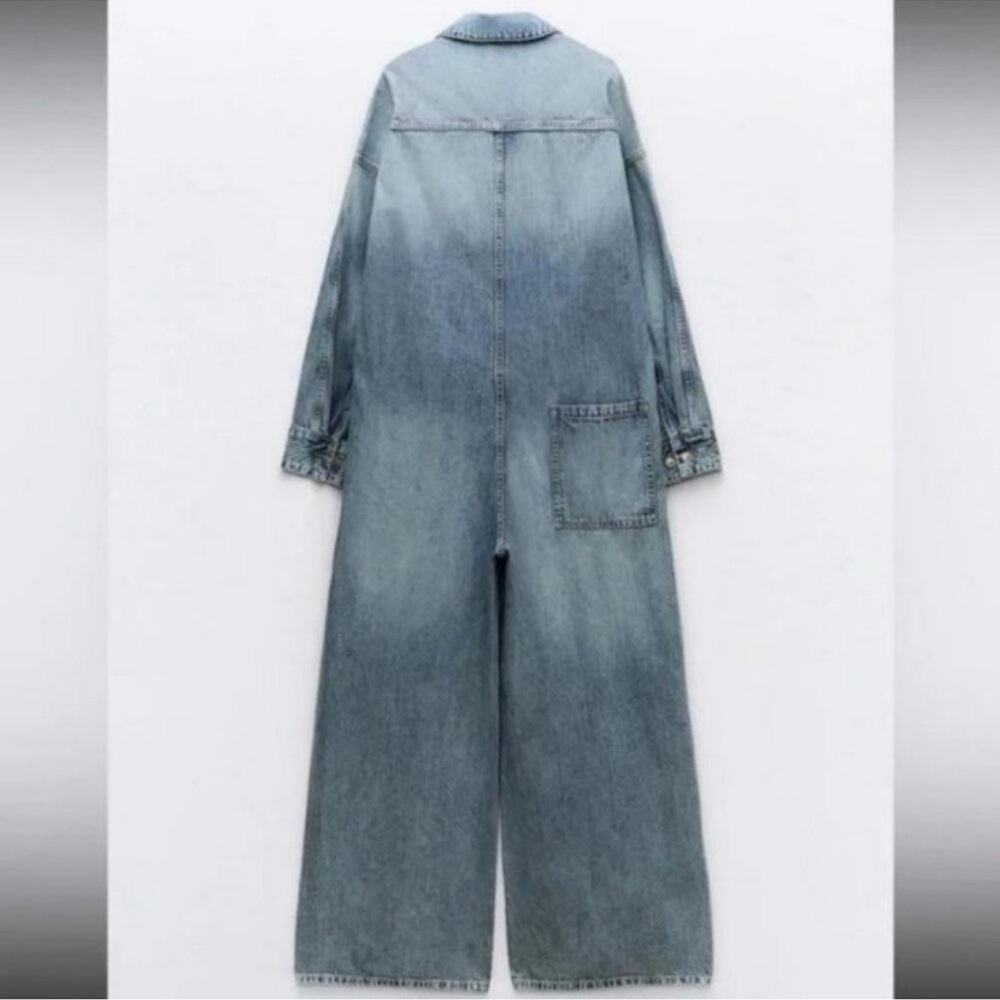 Zara Long Denim Jumpsuit TRF Denim Blue NWT - Picture 5 of 5